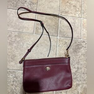 Coach Polly Crossbody in Pebbled Leather Cherry Red Maroon